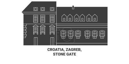 Illustration for Croatia, Zagreb, Stone Gate travel landmark line vector illustration - Royalty Free Image