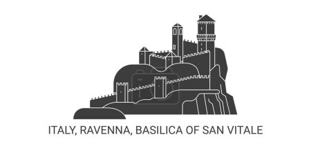 Ilustración de Italia, Rávena, Basílica de San Vitale, recorrido hito línea vector ilustración - Imagen libre de derechos
