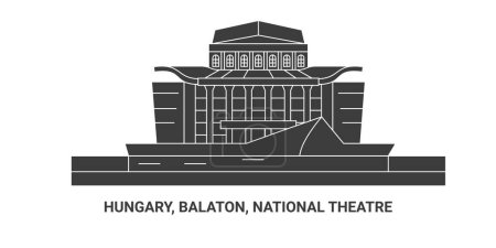 Téléchargez les illustrations : Hongrie, Balaton, Théâtre national, illustration vectorielle de ligne de voyage - en licence libre de droit