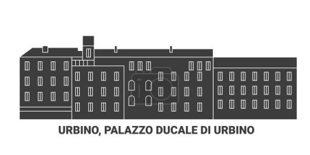Téléchargez les illustrations : Russie, Urbino, Palazzo Ducale Di Urbino, illustration vectorielle de ligne de repère de voyage - en licence libre de droit