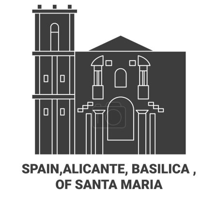 Téléchargez les illustrations : Espagne, Alicante, Basilique, De Santa Maria Voyage illustration vectorielle ligne historique - en licence libre de droit