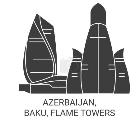 Illustration for Azerbaijan, Baku, Flame Towers travel landmark line vector illustration - Royalty Free Image