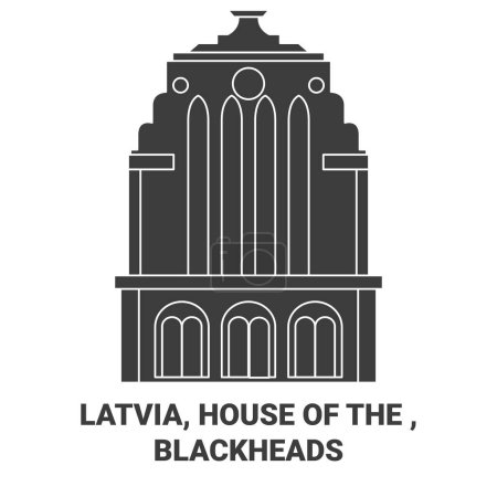 Téléchargez les illustrations : Lettonie, House Of The, Illustration vectorielle de ligne de voyage Blackheads - en licence libre de droit