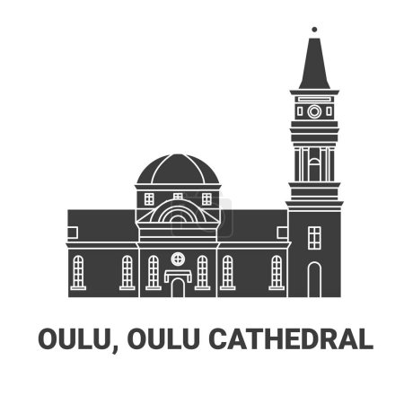 Illustration for Finland, Oulu, Oulu Cathedral travel landmark line vector illustration - Royalty Free Image