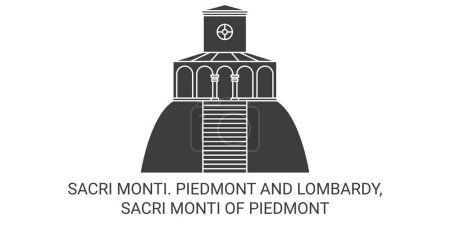 Téléchargez les illustrations : Italie, Sacri Monti De Piémont Voyage illustration vectorielle ligne historique - en licence libre de droit