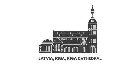 Ilustración de Letonia, Riga, Catedral de Riga, ilustración de vector de línea de referencia de viaje - Imagen libre de derechos