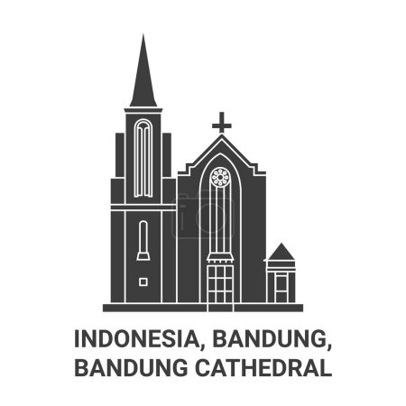 Ilustración de Indonesia, Bandung, Catedral de Bandung recorrido hito línea vector ilustración - Imagen libre de derechos