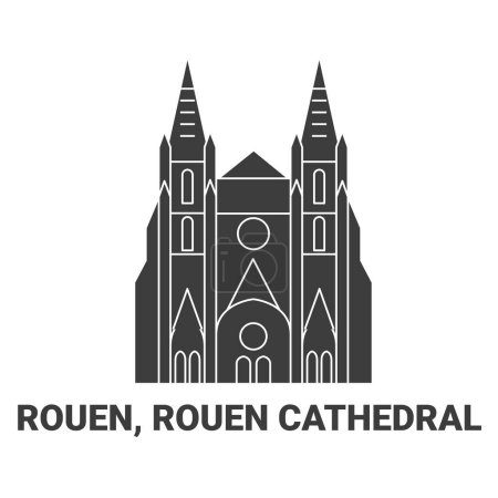 Téléchargez les illustrations : France, Rouen, Cathédrale de Rouen, illustration vectorielle de ligne de voyage - en licence libre de droit