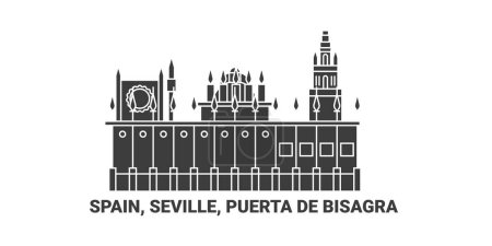 Ilustración de España, Sevilla, Puerta De Bisagra, ilustración de vector de línea hito de viaje - Imagen libre de derechos