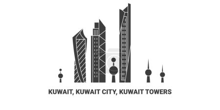 Téléchargez les illustrations : Koweït, Koweït, Koweït Towers, illustration vectorielle de ligne de repère de voyage - en licence libre de droit