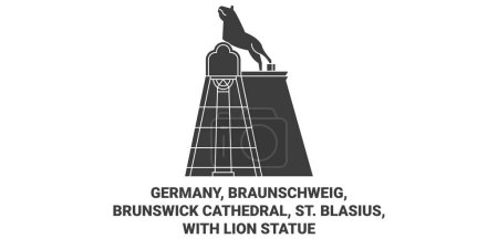 Illustration for Germany, Braunschweig, Brunswick Cathedral, St. Blasius, With Lion Statue travel landmark line vector illustration - Royalty Free Image