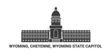 Téléchargez les illustrations : États-Unis, Wyoming, Cheyenne, Wyoming State Capitol, illustration vectorielle de ligne de repère de voyage - en licence libre de droit