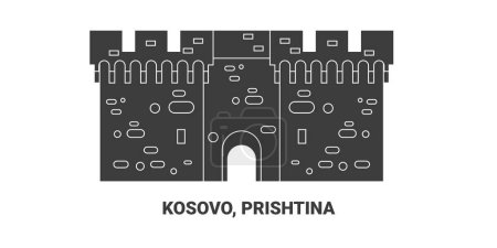 Téléchargez les illustrations : Kosovo, Pristina, illustration vectorielle de ligne de repère de voyage - en licence libre de droit