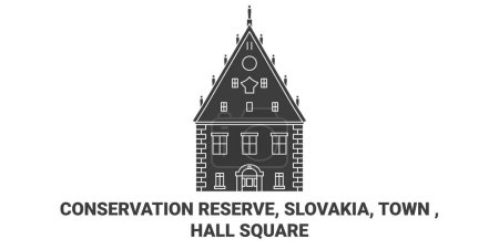 Téléchargez les illustrations : Slovaquie, Réserve de conservation, Ville, Hall Square Travel illustration vectorielle de ligne historique - en licence libre de droit