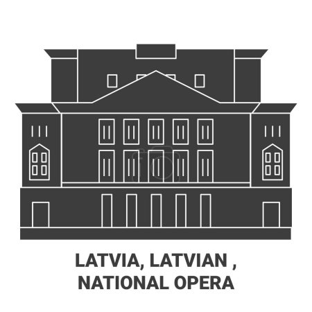 Téléchargez les illustrations : Lettonie, Letton, Opéra national illustration vectorielle de ligne de voyage - en licence libre de droit