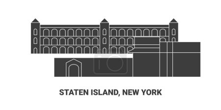 Illustration for United States, Staten Island, New York travel landmark line vector illustration - Royalty Free Image