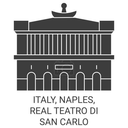 Ilustración de Italia, Nápoles, Real Teatro Di San Carlo recorrido hito línea vector ilustración - Imagen libre de derechos