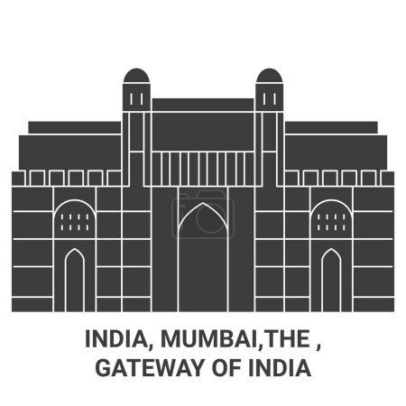 Téléchargez les illustrations : Inde, Mumbai, La, Porte de l'Inde Voyage illustration vectorielle ligne historique - en licence libre de droit