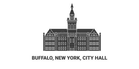 Téléchargez les illustrations : États-Unis, Buffalo, New York, City Hall illustration vectorielle de ligne de voyage - en licence libre de droit