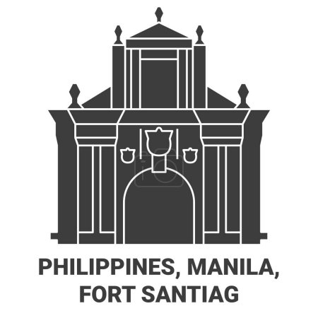 Illustration for Philippines, Manila, Fort Santiag travel landmark line vector illustration - Royalty Free Image