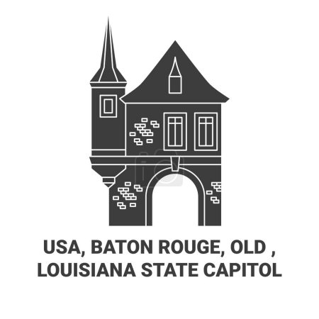 Téléchargez les illustrations : États-Unis, Baton Rouge, Vieux, Louisiane State Capitol travel landmark line vecector illustration - en licence libre de droit