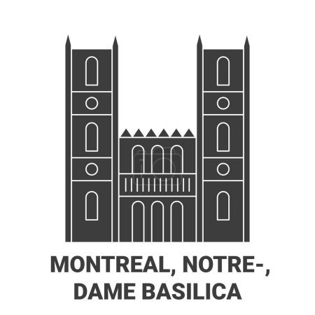 Illustration for Canada, Montreal, Notredame Basilica travel landmark line vector illustration - Royalty Free Image