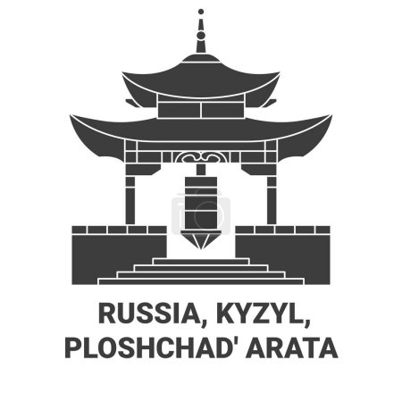 Téléchargez les illustrations : Russie, Kyzyle, Plochtchad Arata Voyage illustration vectorielle de ligne historique - en licence libre de droit