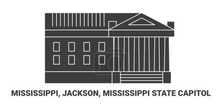 Téléchargez les illustrations : États-Unis, Mississippi, Jackson, Mississippi State Capitol, illustration vectorielle de ligne de repère de voyage - en licence libre de droit