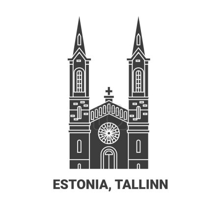 Illustration for Estonia, Tallinn travel landmark line vector illustration - Royalty Free Image