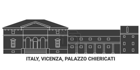 Téléchargez les illustrations : Italie, Vicence, Palazzo Chiericati, illustration vectorielle de ligne de repère de voyage - en licence libre de droit