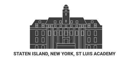 Téléchargez les illustrations : États-Unis, Staten Island, New York, St Luis Academy illustration vectorielle de ligne de voyage - en licence libre de droit