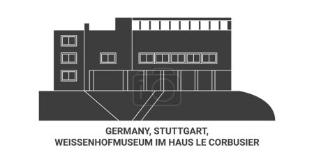 Illustration for Germany, Stuttgart, Weissenhofmuseum Im Haus Le Corbusier travel landmark line vector illustration - Royalty Free Image