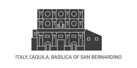 Téléchargez les illustrations : Italie, Laquila, Basilique de San Bernardino, illustration vectorielle de ligne de repère de voyage - en licence libre de droit