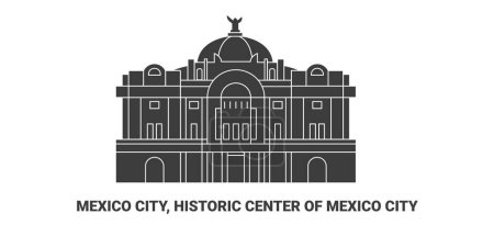 Illustration for Mexico, Historic Center Of Mexico City, travel landmark line vector illustration - Royalty Free Image