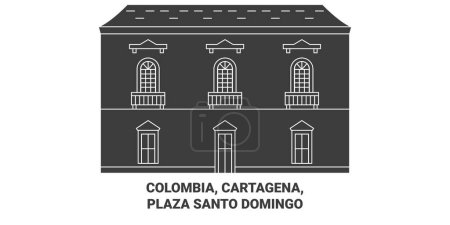 Téléchargez les illustrations : Colombie, Carthagène, Plaza Santo Domingo illustration vectorielle de ligne de voyage - en licence libre de droit