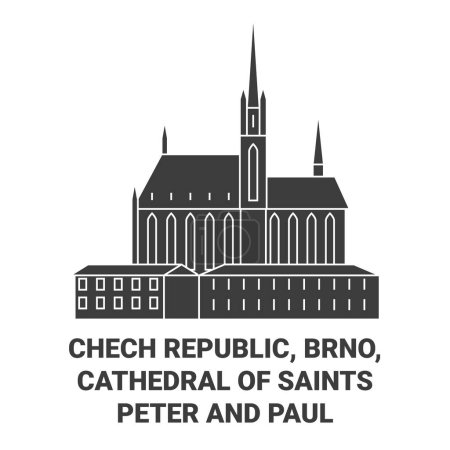 Illustration for Chech Republic, Brno, Cathedral Of Saints Peter And Paul travel landmark line vector illustration - Royalty Free Image