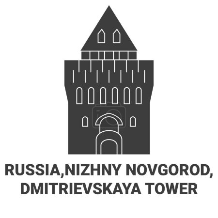 Illustration for Russia,Nizhny Novgorod, Dmitrievskaya Tower travel landmark line vector illustration - Royalty Free Image