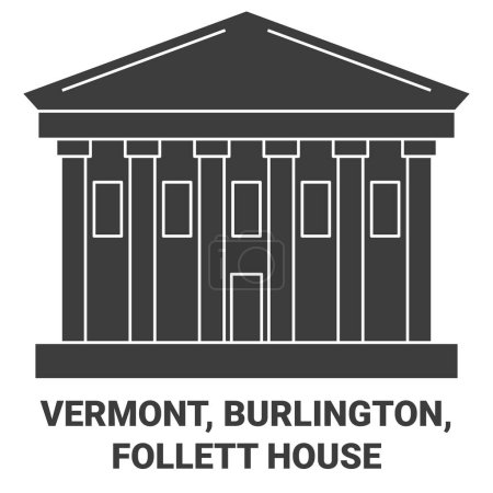 Téléchargez les illustrations : États-Unis, Vermont, Burlington, Follett House illustration vectorielle de ligne de voyage - en licence libre de droit