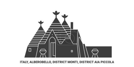Téléchargez les illustrations : Italie, Alberobello, District Monti, District Aia Piccola illustration vectorielle de ligne de voyage - en licence libre de droit