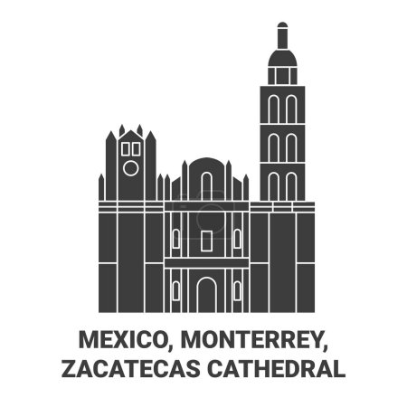 Téléchargez les illustrations : Mexique, Monterrey, Cathédrale de Zacatecas illustration vectorielle de ligne de voyage - en licence libre de droit