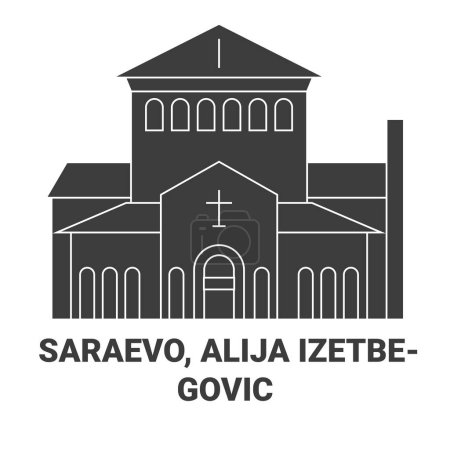 Téléchargez les illustrations : Bosnie-Herzégovine, Sarajevo, Musée Alija Izetbegovic illustration vectorielle de ligne de voyage - en licence libre de droit