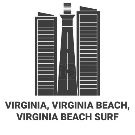 Illustration for United States, Virginia, Virginia Beach, Virginia Beach Surf travel landmark line vector illustration - Royalty Free Image