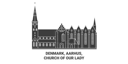 Ilustración de Dinamarca, Aarhus, Iglesia de Nuestra Señora viaje hito línea vector ilustración - Imagen libre de derechos