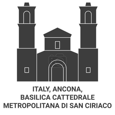 Illustration for Italy, Ancona, Basilica Cattedrale Metropolitana Di San Ciriaco travel landmark line vector illustration - Royalty Free Image
