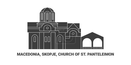 Ilustración de Macedonia, Skopje, Iglesia de St. Panteleimon, ilustración de vector de línea hito de viaje - Imagen libre de derechos