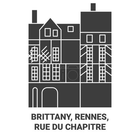 Ilustración de Francia, Rennes, Rue Du Chapitre recorrido hito línea vector ilustración - Imagen libre de derechos