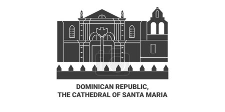 Téléchargez les illustrations : République dominicaine, La Cathédrale de Santa Maria Voyage ligne vectorielle illustration - en licence libre de droit