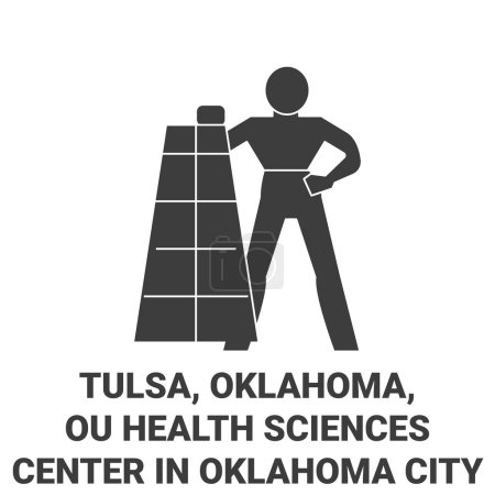 Illustration for United States, Tulsa, Oklahoma, Ou Health Sciences Center In Oklahoma City travel landmark line vector illustration - Royalty Free Image