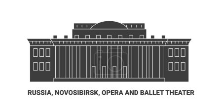 Téléchargez les illustrations : Russie, Novossibirsk, Théâtre d'opéra et de ballet, illustration vectorielle de ligne de repère de voyage - en licence libre de droit