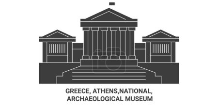 Ilustración de Grecia, Atenas, Nacional, Museo Arqueológico recorrido hito línea vector ilustración - Imagen libre de derechos